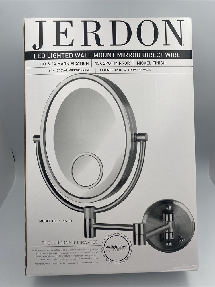 Two-Sided Wall-Mounted Makeup Mirror with Lights - Lighted Nickel Direct Wire
