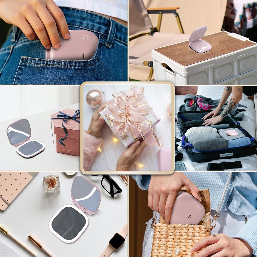 SmooEase Adjustable Brightness Compact Mirror, Lighted Travel Mirror with 1X/...