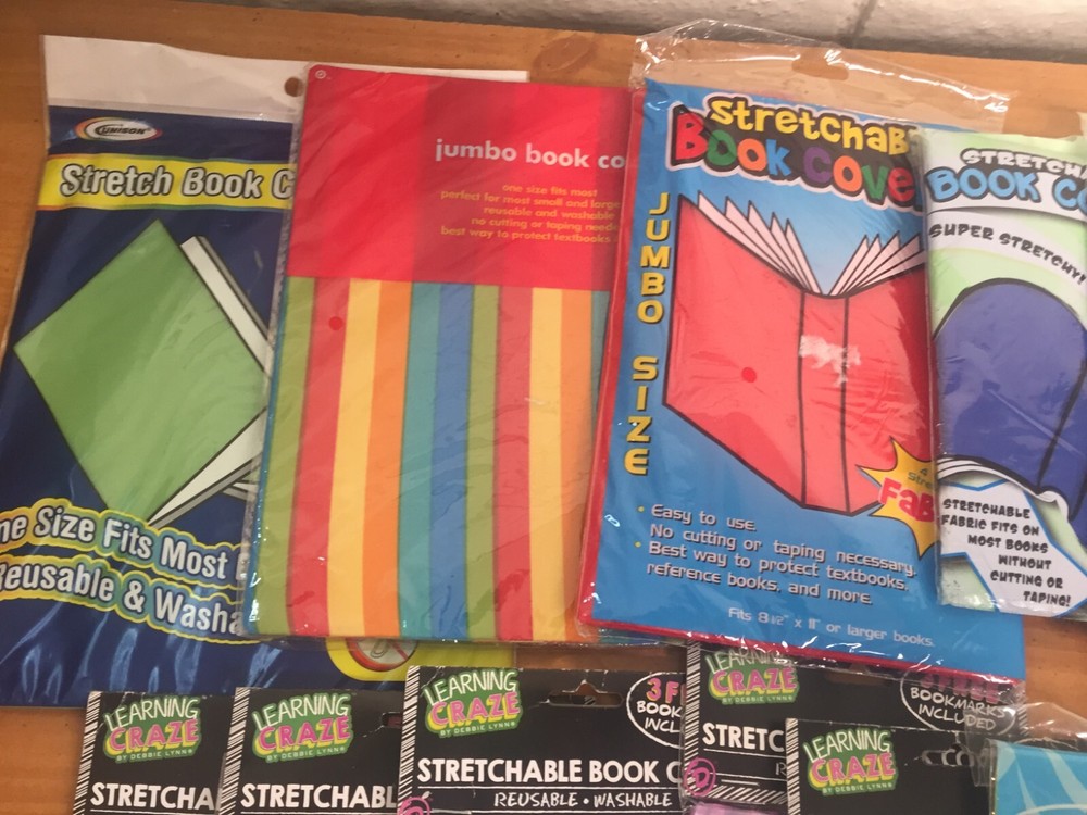 17 Stretchable Book Covers -- 16 Regular Size & 1 Jumbo -- Various Colors -- New