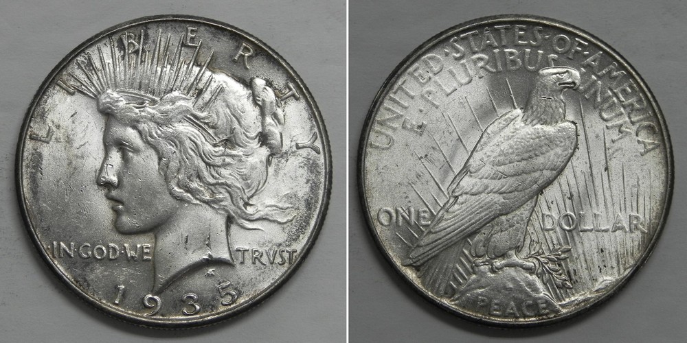 X6120  1935 Peace Dollar, AU+++/BU