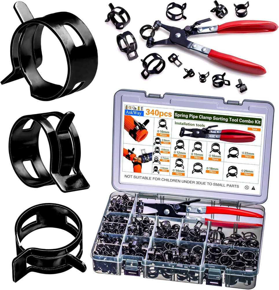 Spring Pipe Clamps340Pcs, with Spring Pipe Clamp Tools, 12 Sizes 6-22Mm Spring H