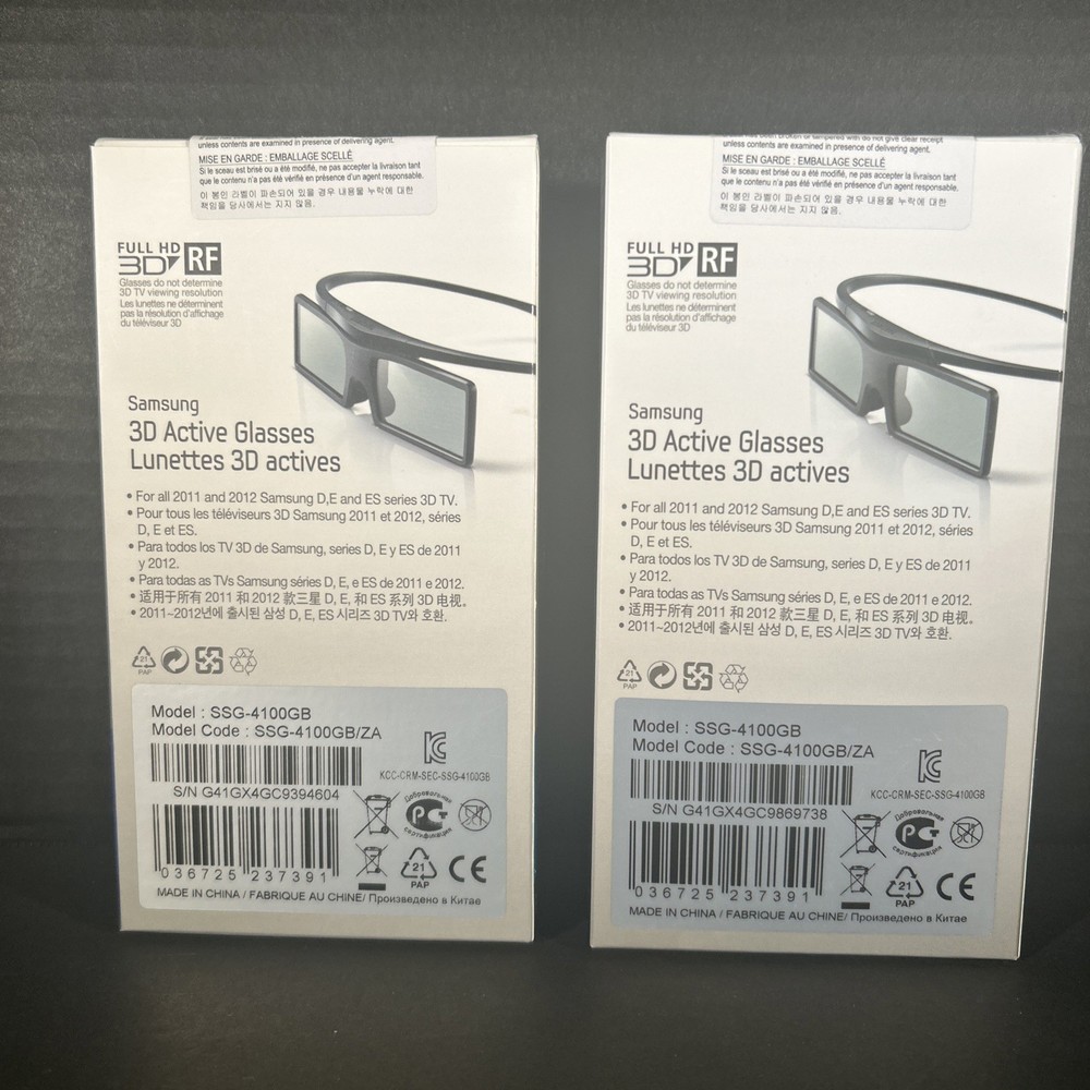 Samsung 3D Active Glasses SSG-4100GB 2 Pack **READ