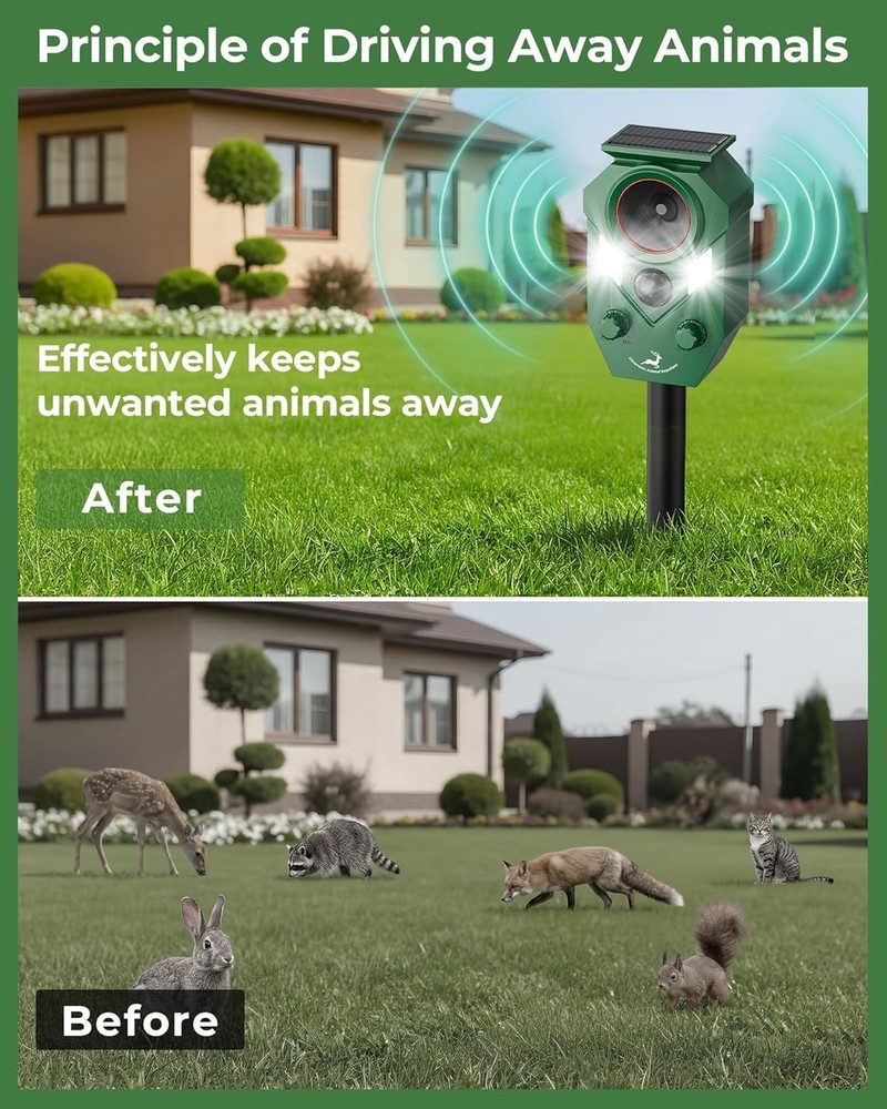 Humane Solar Deer Repellent - Ultrasonic Motion Sensor with Strobe Light, 4-Pack