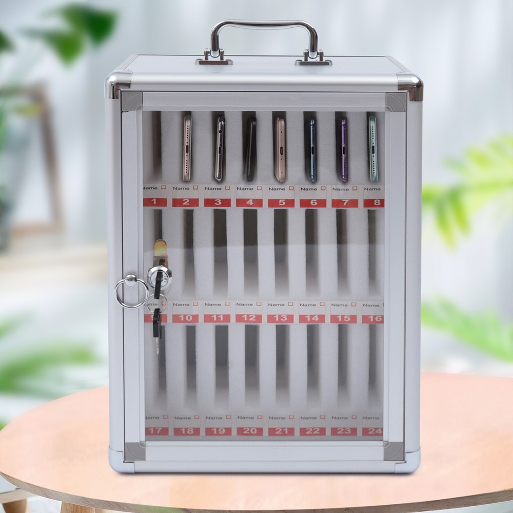 Wall Mount Cell Phone Storage Cabinet 24 Slots Pocket Chart Desktop Lockable