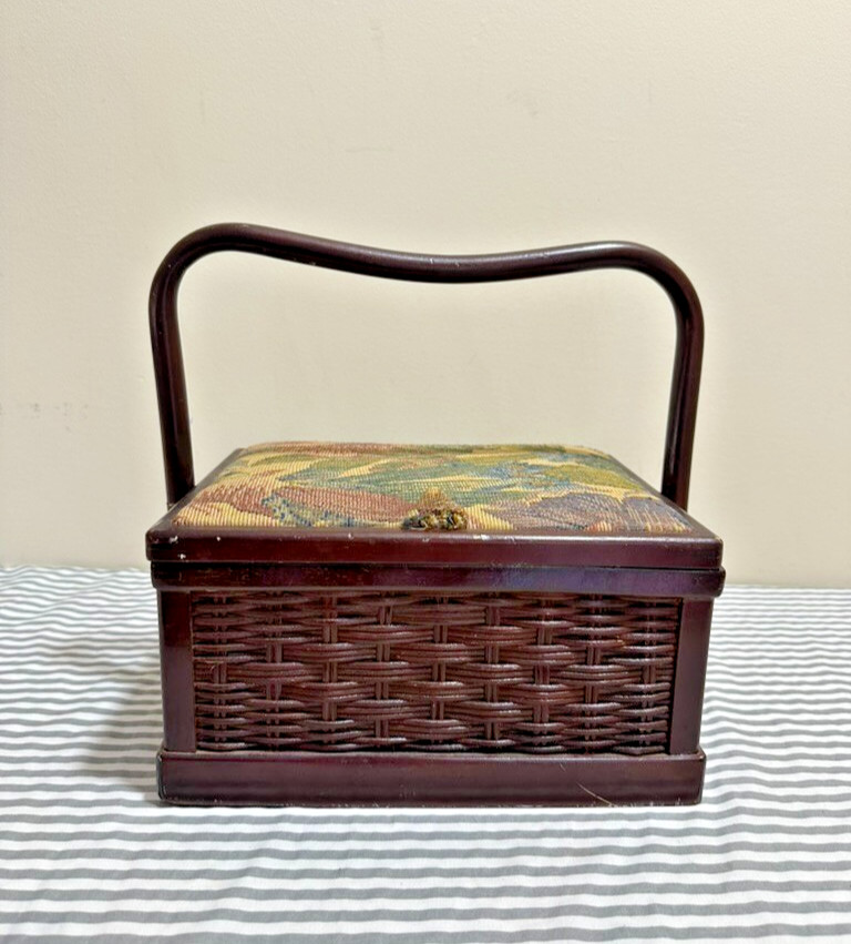 Vintage Floral Sewing Box With Handle