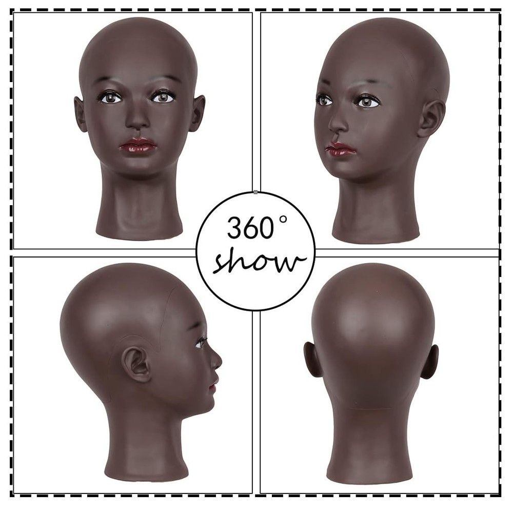 Display Doll Head for Wigs Making - Black 21.5 Inch
