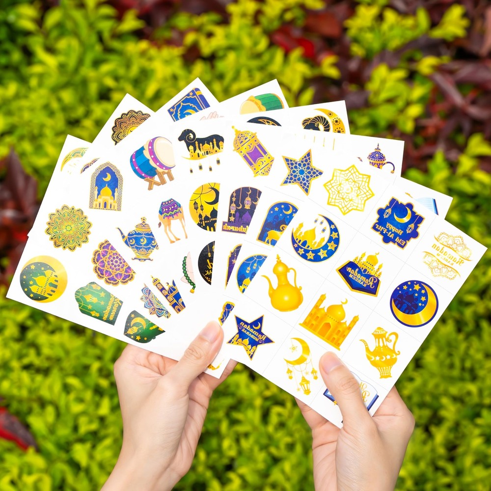 120 PCS Happy Ramadan Mubarak Eid Al Fitr Pre-Cut Temporary Tattoos Multiple