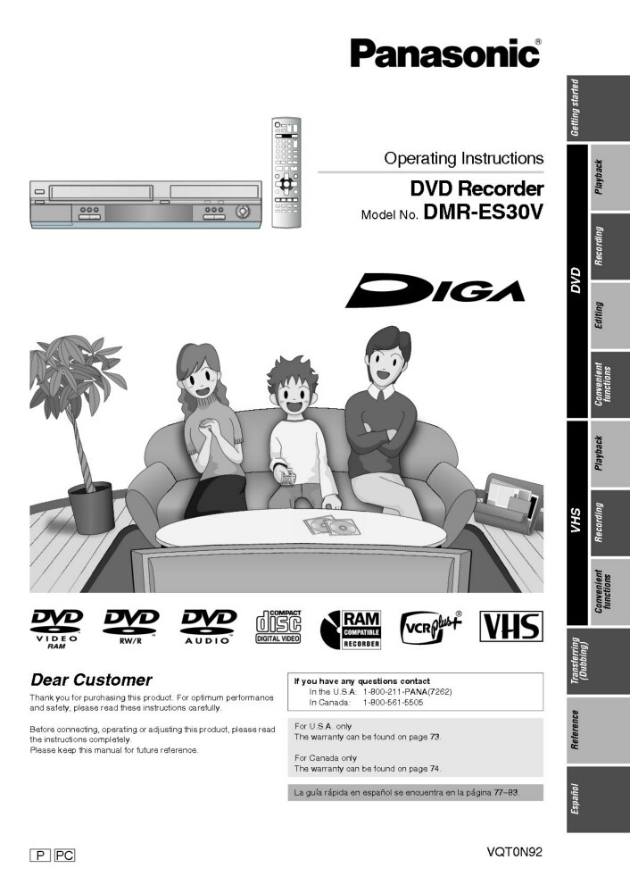 Panasonic DMR-ES30V DVD Recorder Owners Instruction Manual