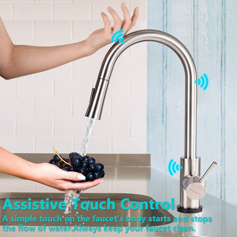 Automatic Touch Sensor Kitchen Faucet Sink Pull Out Sprayer Brushed Nickel Tap