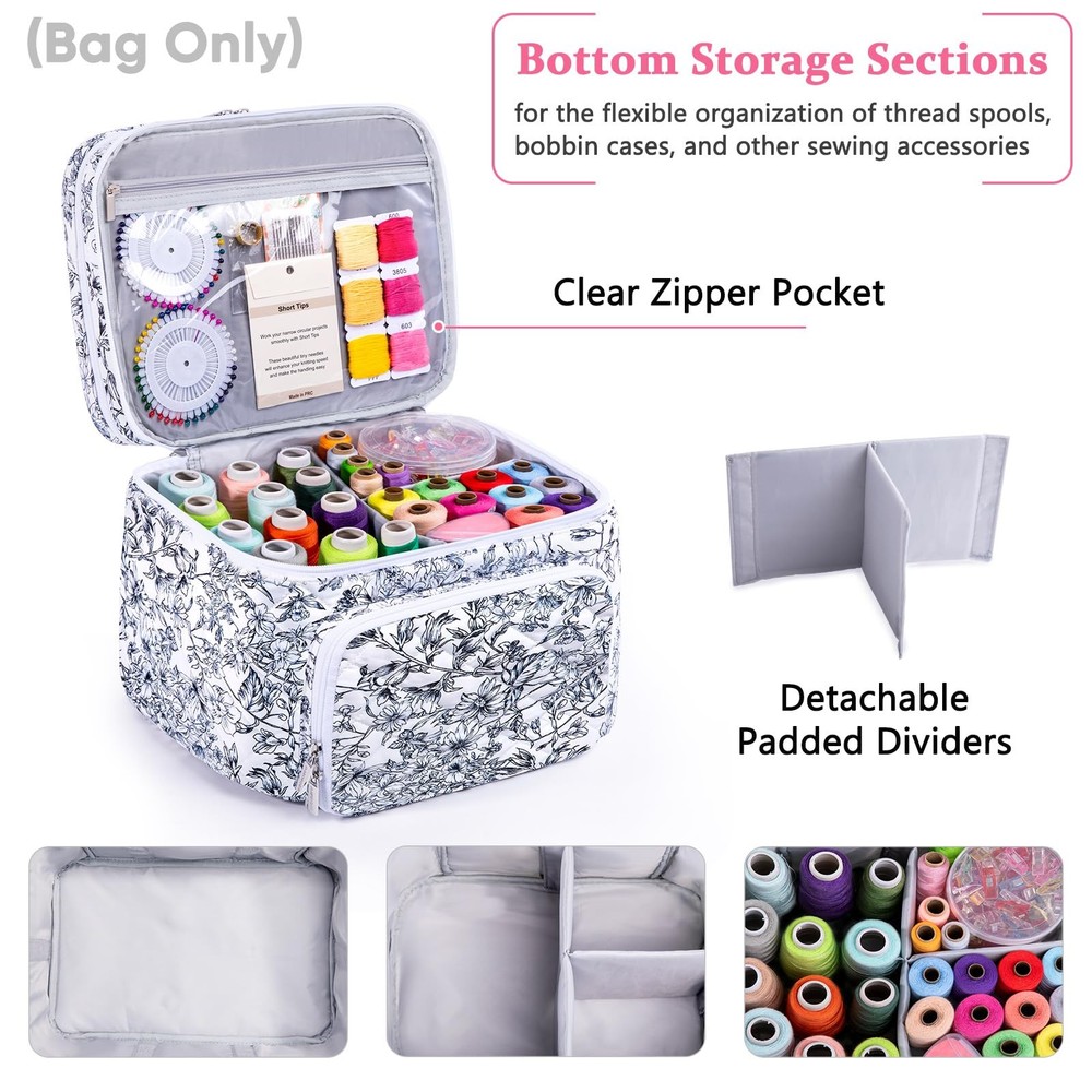 Double-Layer Sewing Organizer Storage Bag 2 Detachable Pouches Quilted Kit