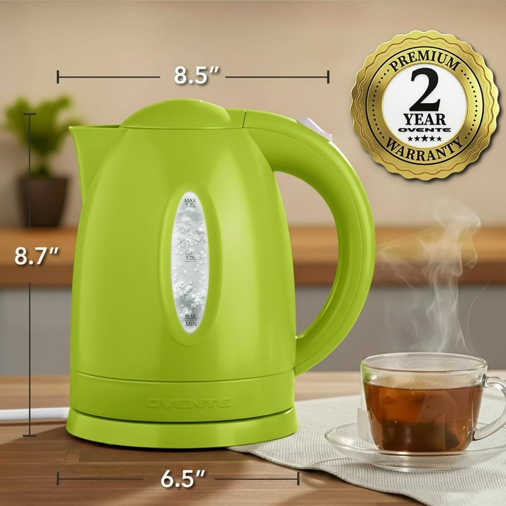 1.7L Fast Boiling Green Electric Kettle with Safety Features & Removable Filter