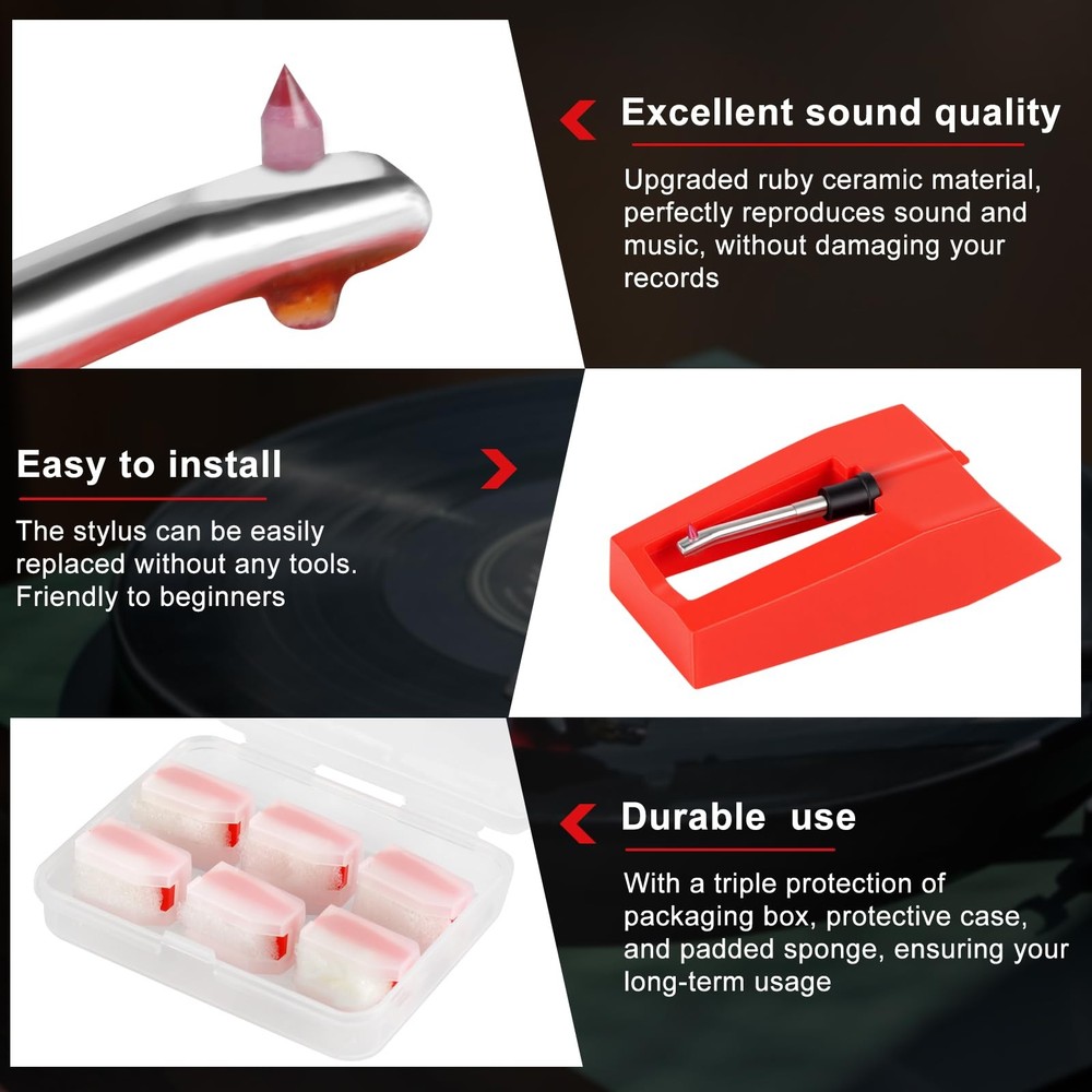 Jiomrzo 6 Pack Record Player Needle Replacement, Upgraded Vinyl Record...