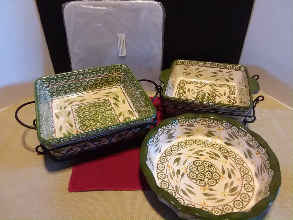 Temp-tations 7 pc Old World Green Bakeware Set Baking Set Cookware