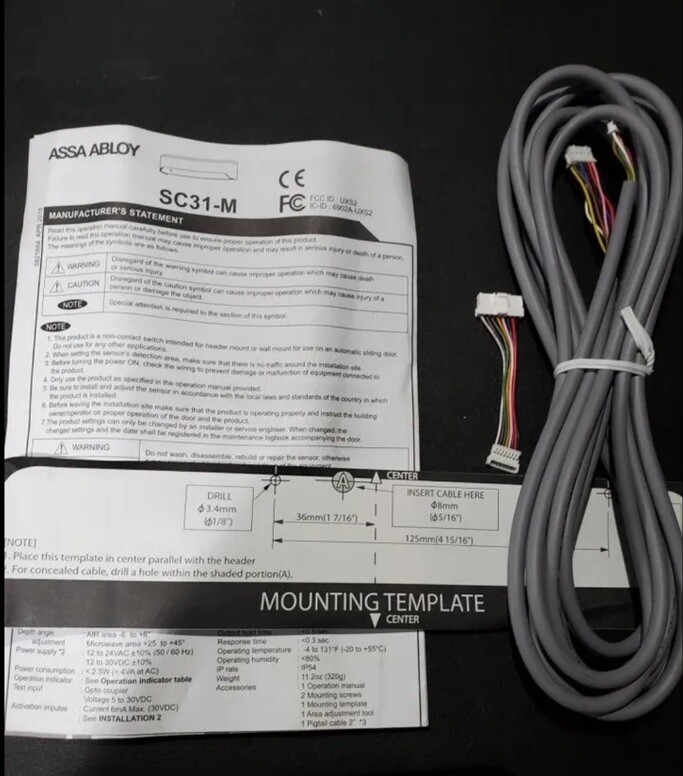 BESAM/ASSA ABLOY SC31-M Sensor for Automatic Sliding Doors, with harness