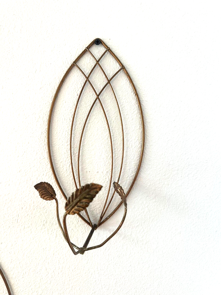 Beautiful Pair of Modern Wire Copper WALL SCONCES Leaf Design