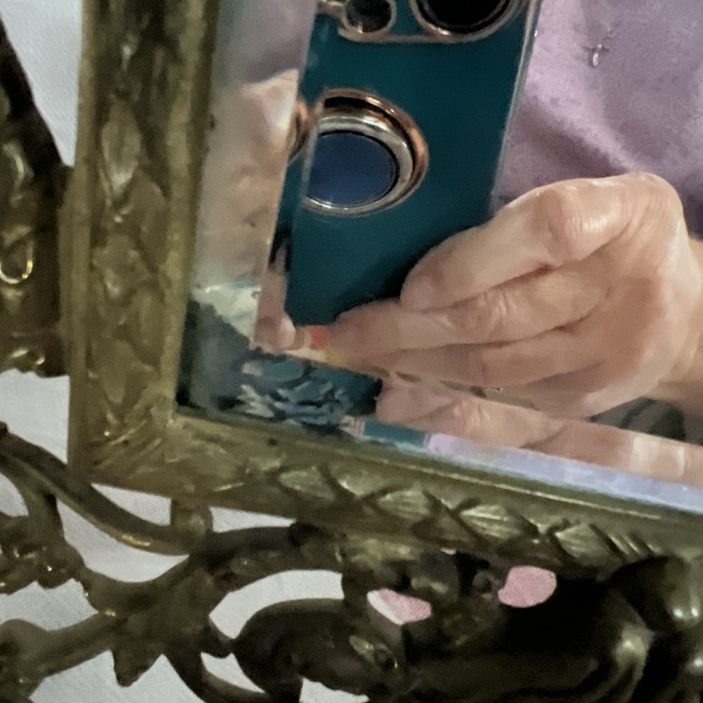 Antique Brass Frame Bacchus Beveled Tabletop Vanity Mirror Bradley & Hubbard