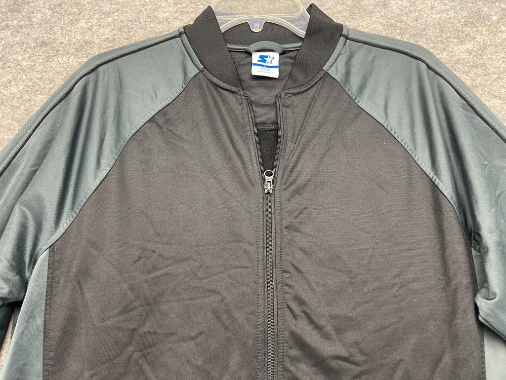 Starter Jacket Size Large L Black Gray Full Zip Track Varsity - HOLE