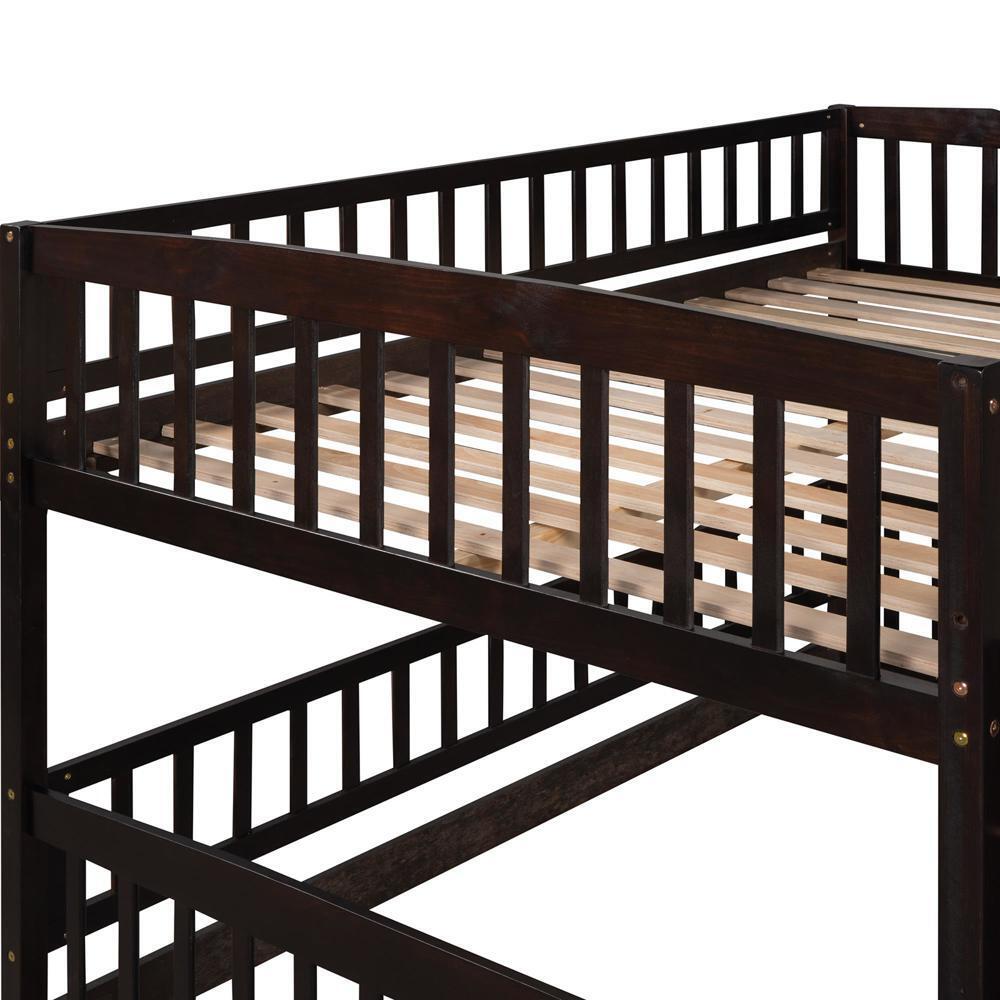 High Quality Bunk Bed with Slide Full Over Full Low Sturdy and Durable Espresso