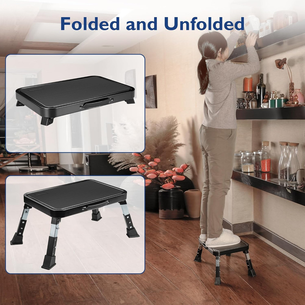 Folding Step Stool Adjustable Height 330Lbs Metal Platform for RV Home Kitchen