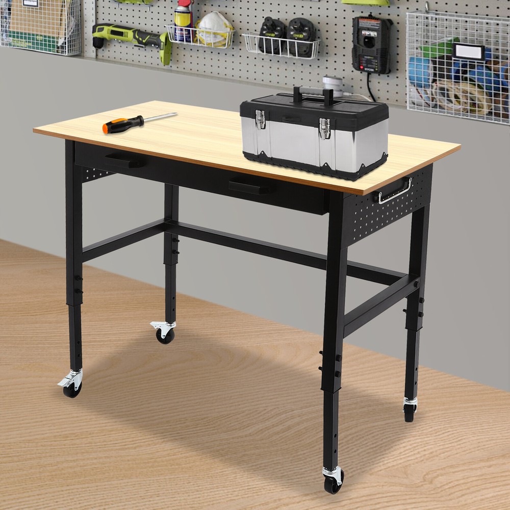 Workbench Mobile Height Adjustable Garage Office Home Working Desk Table 200lbs