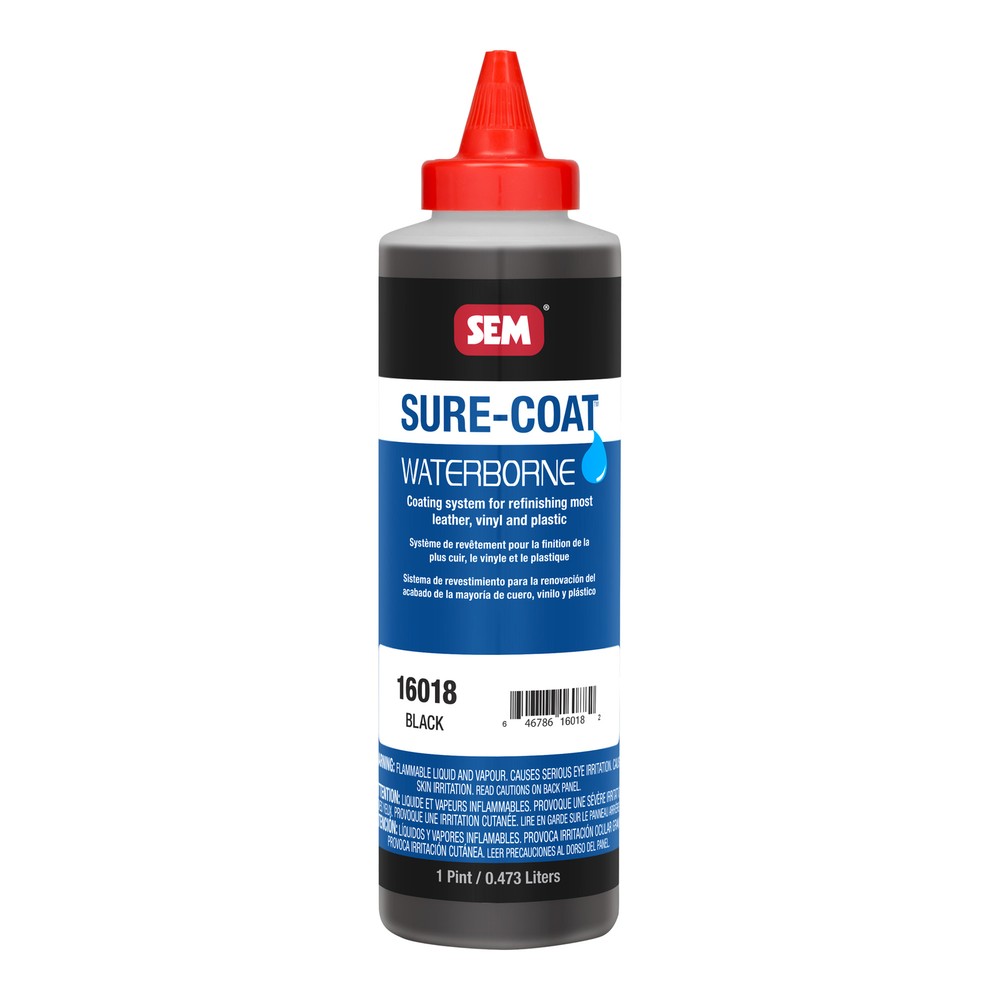 SEM 16018 Sure-Coat Black Leather Vinyl Plastic Interior Refinishing Pint