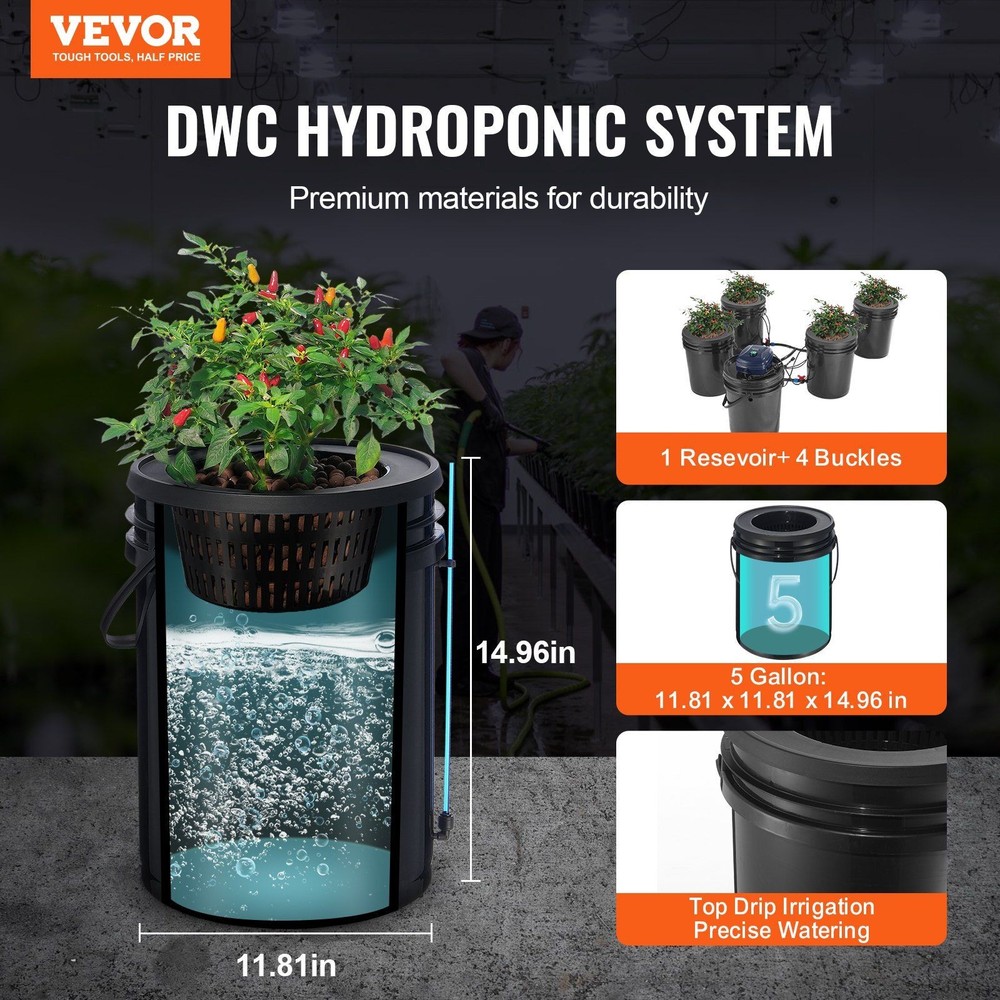 RDWC 4-Station 5-Gallon Hydroponics System with Top-Drip Aeration