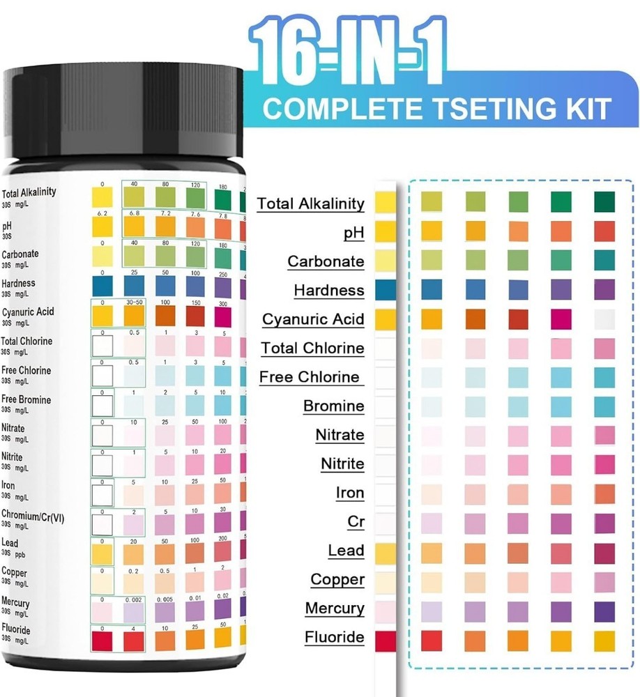 Test Strips 16 in 1 Water Testing Kits 100 PCS Strips Drinking All Water Sources