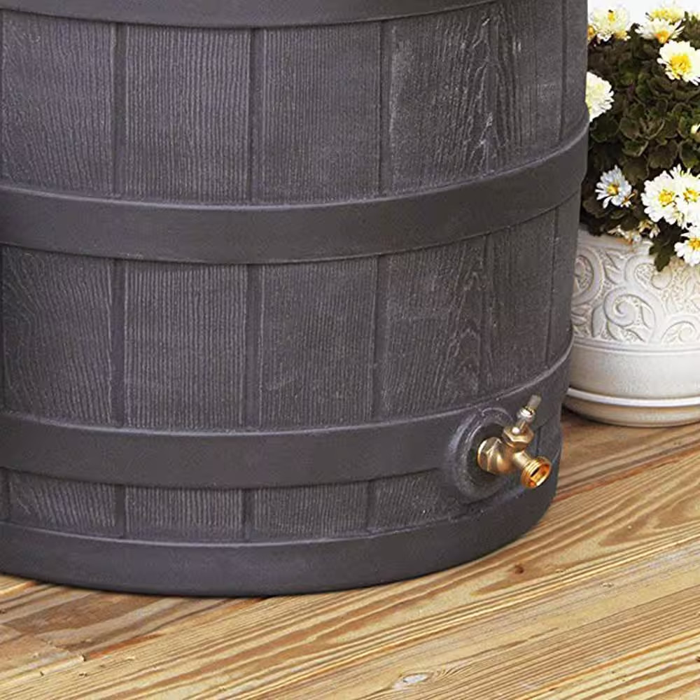 Rain Wizard 50 Gal. Water Collection Barrel Drum, Oak (2-Pack)