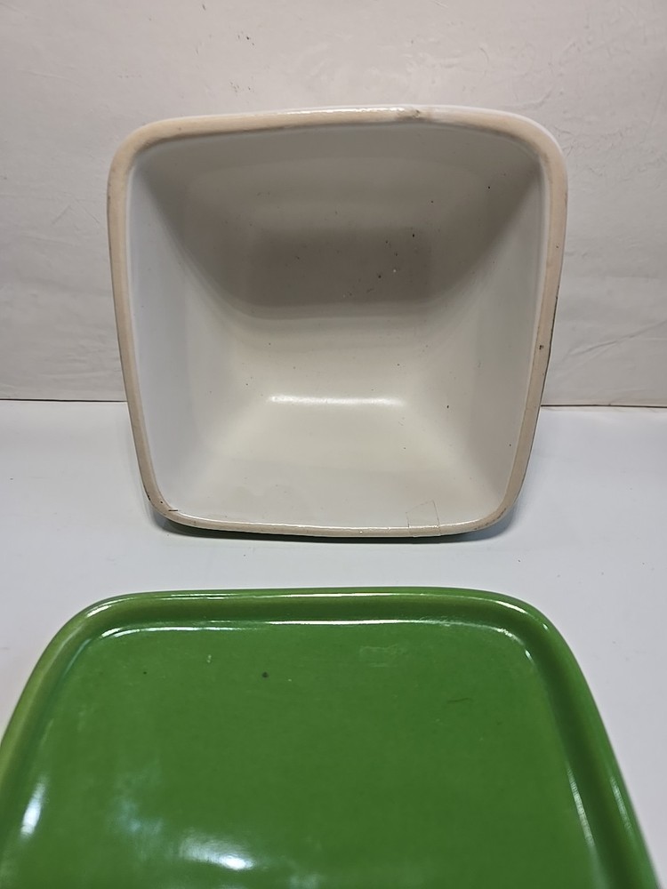 Retro Inspired Green and White Covered Butter Dish Stoneware Ceramic Threshold