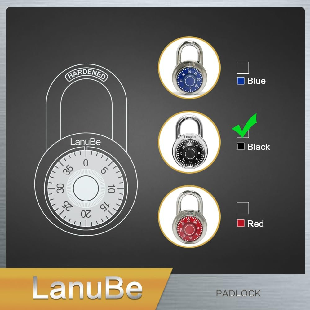 Lock Standard Dial Combination Lock 2 in. Wide, with Different Combinations Blac