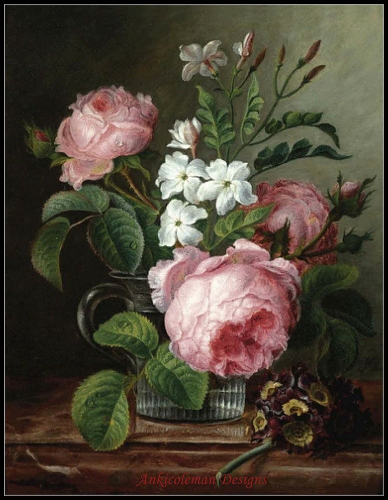 Still Life with Roses - Chart Counted Cross Stitch Patterns Needlework DIY DMC