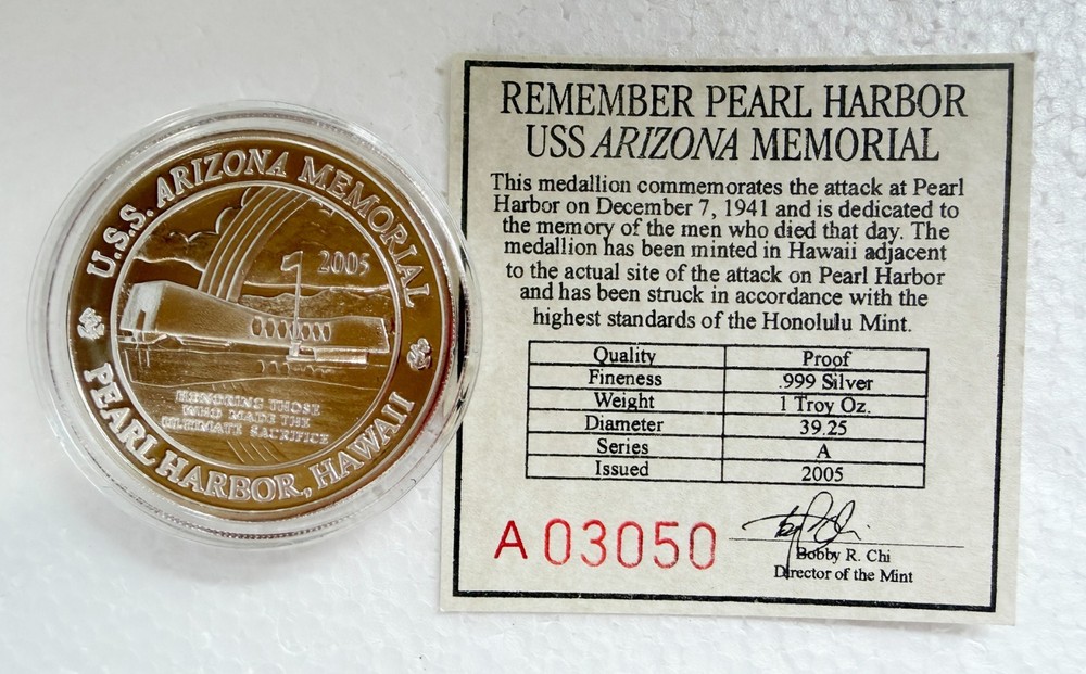 Pearl Harbor Memorial Coin - 2005 Remember US Arizon