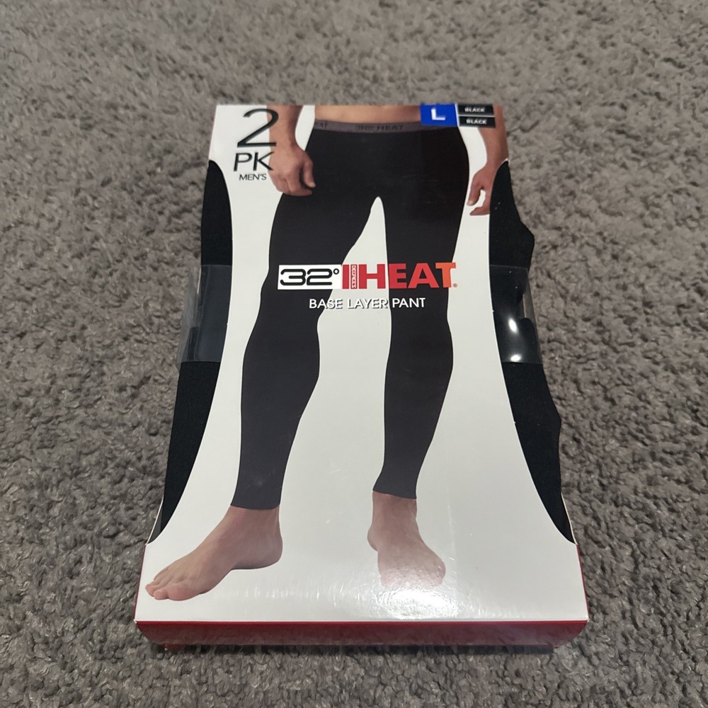 32 Degrees Heat Men's 2-Pack Stretch Quick-Dry Base Layer Pants, Black, Size L
