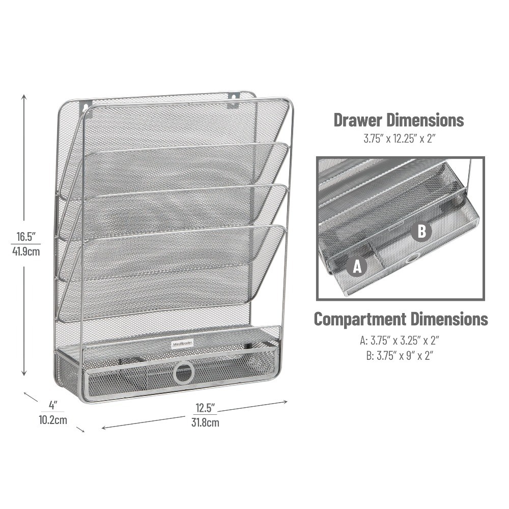 Mind Reader 4-Tier Vertical File Storage, Desktop Organizer, Wall Mount, Office