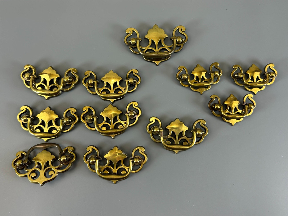 11 Keeler Brass Drawer Pulls Drop Bail Handle Chippendale Vintage Assorted Sizes