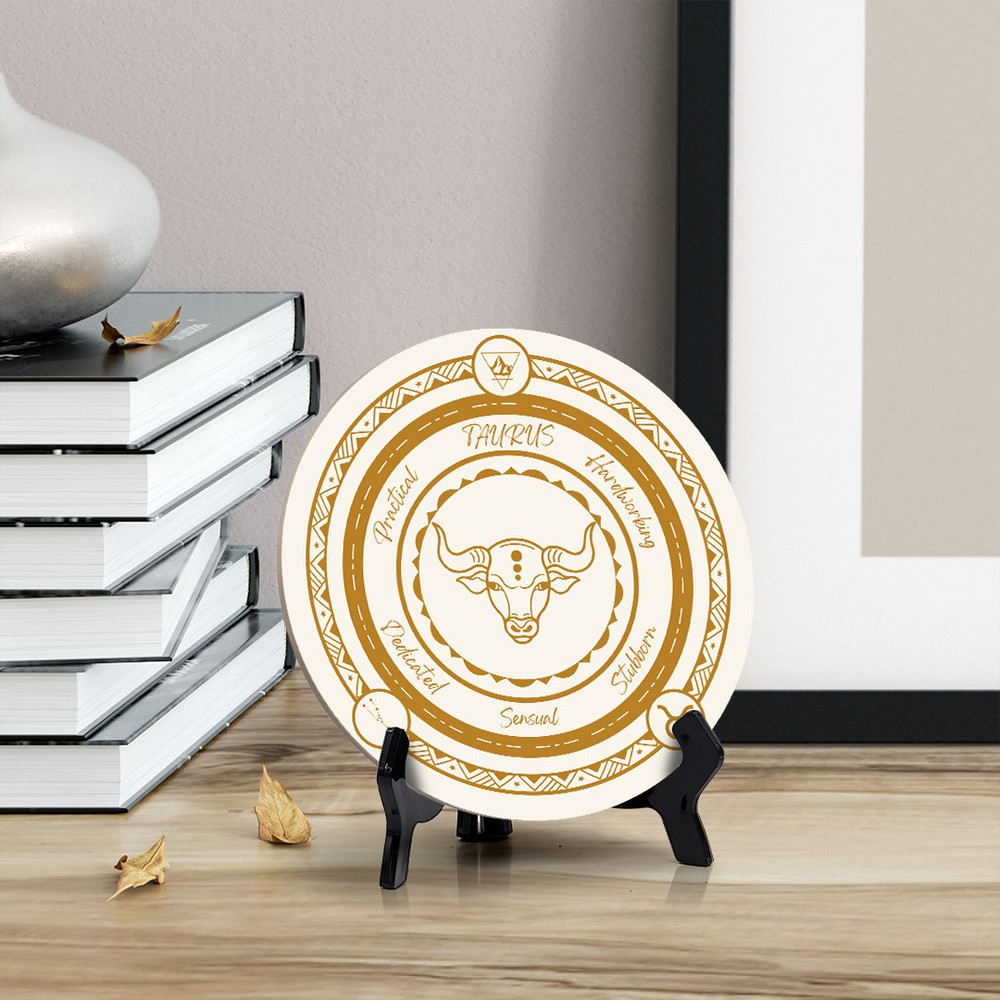 Taurus Zodiac Circle Table Sign (5x5")