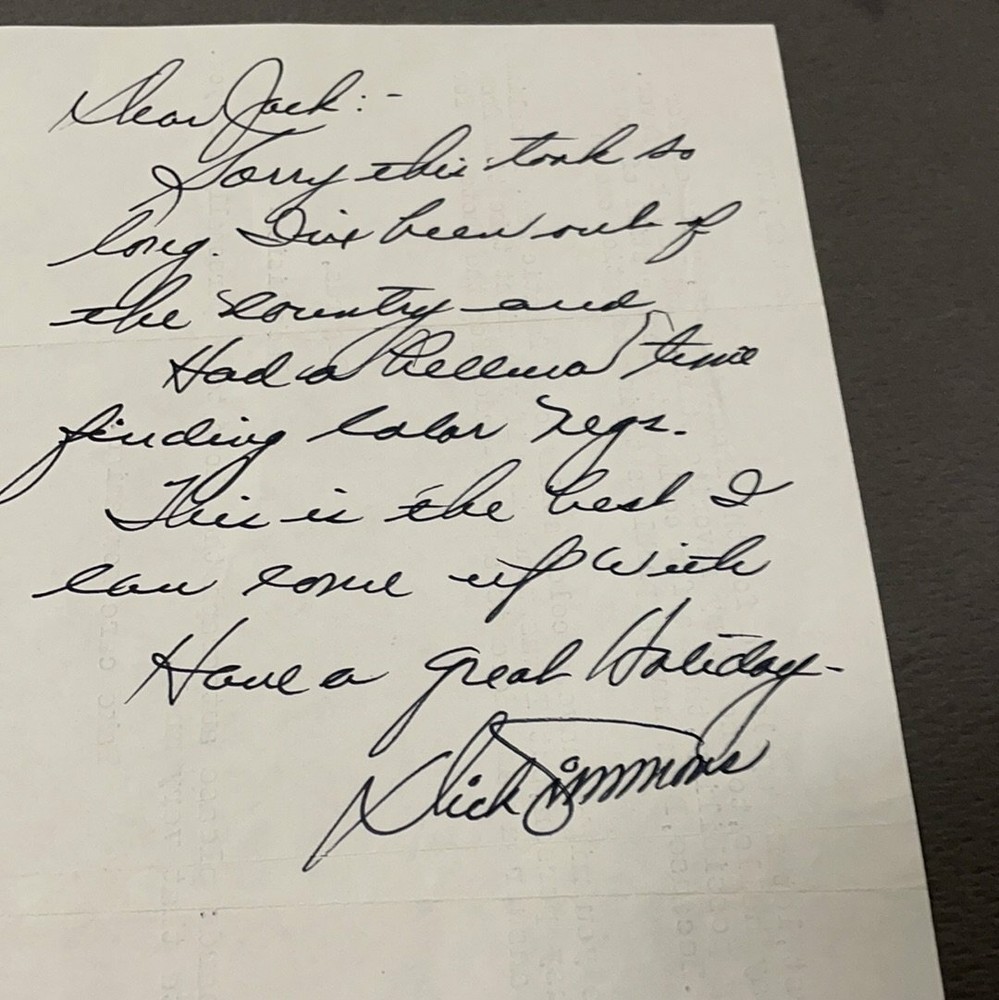 Dick Simmons autographed letter JSA certified
