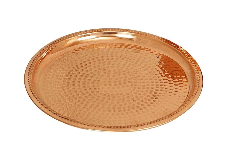 Indian Traditional Beautiful Hammered Copper Dinner Plate For Dinner Serving