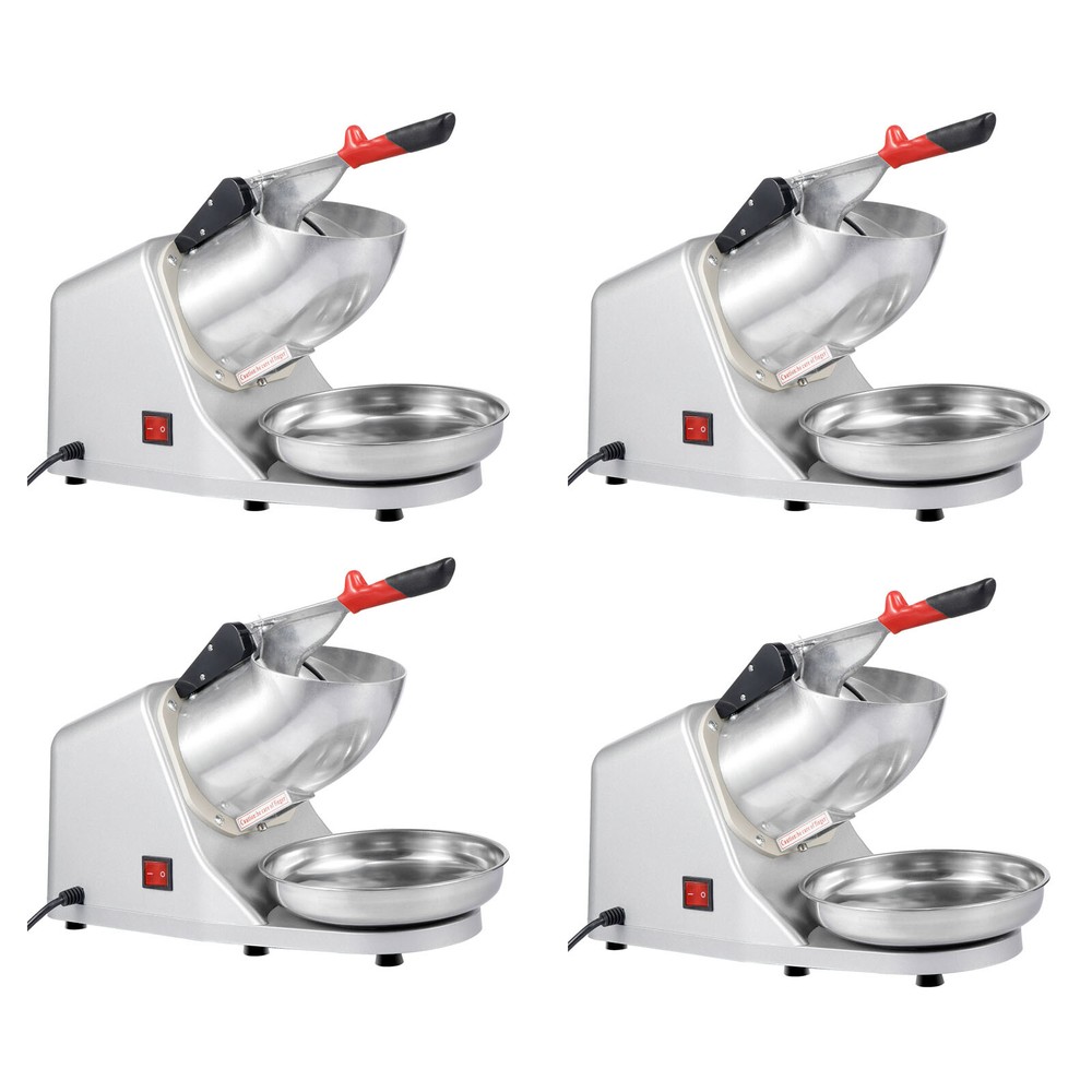 4PCS Electric Ice Crusher Shaver Machine High Efficiency Snow Cone Maker Silver