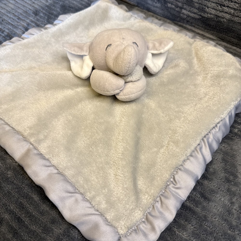 Carters Gray Elephant Lovey Plush Security Blanket Soft UNISEX Satin Edge & Back