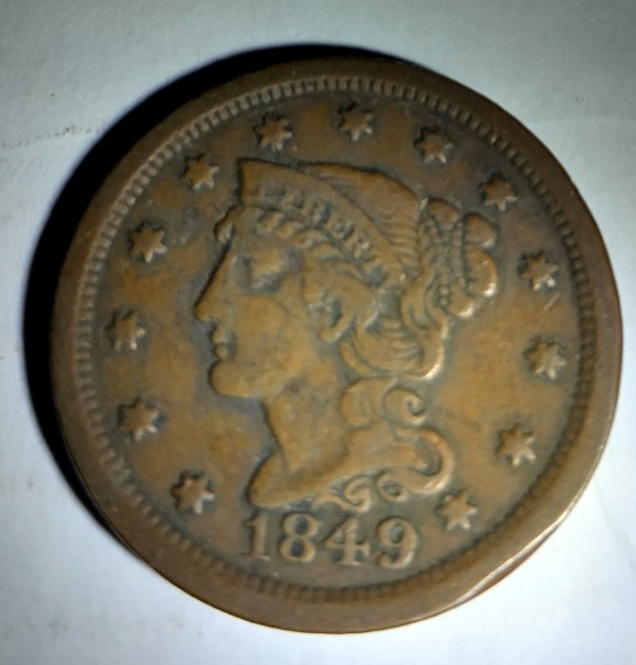 1849 Large one Cent liberty coin
