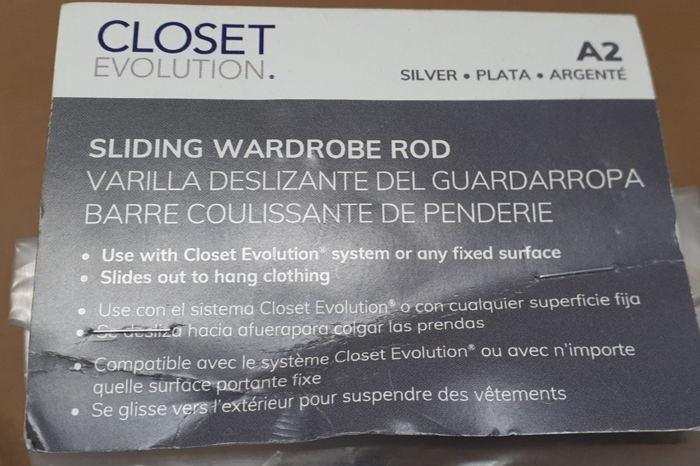 CLOSET EVOLUTION A2, Sliding Wardrobe Rod Silver A2 1.81" x .83" x 13.07"