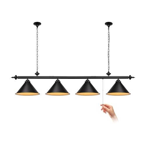 71in Billiard Pool Table Light with Pull Chain Switch on Pendant 4-Light Black