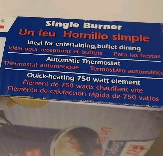 New RIVAL Single Burner Model 605B Black & Stainless Quick Heating 750W Element