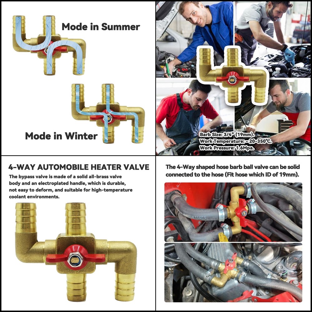 Solid Brass 3/4 Inch Heater Control Valve, 4-way Automobile Heating Water Valve.