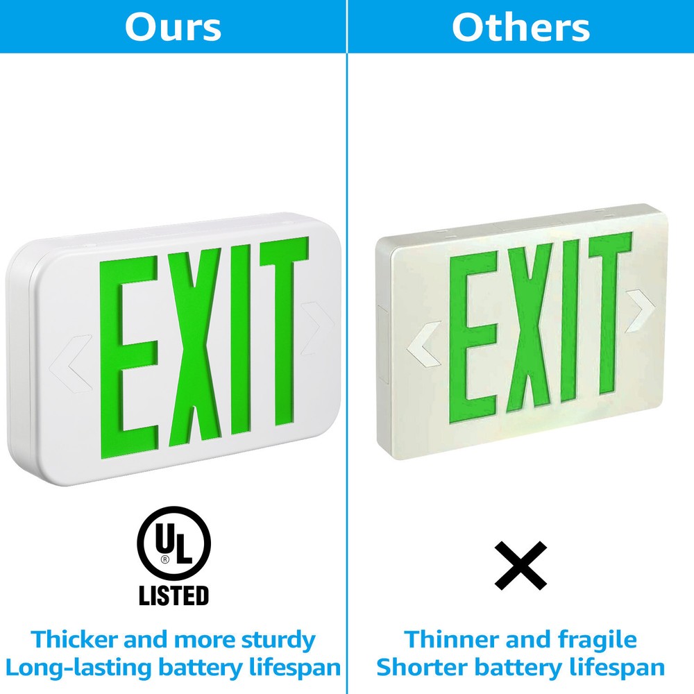 4-Pack Green LED Emergency Exit Light Sign, Battery Backup 120V/277V Double Face