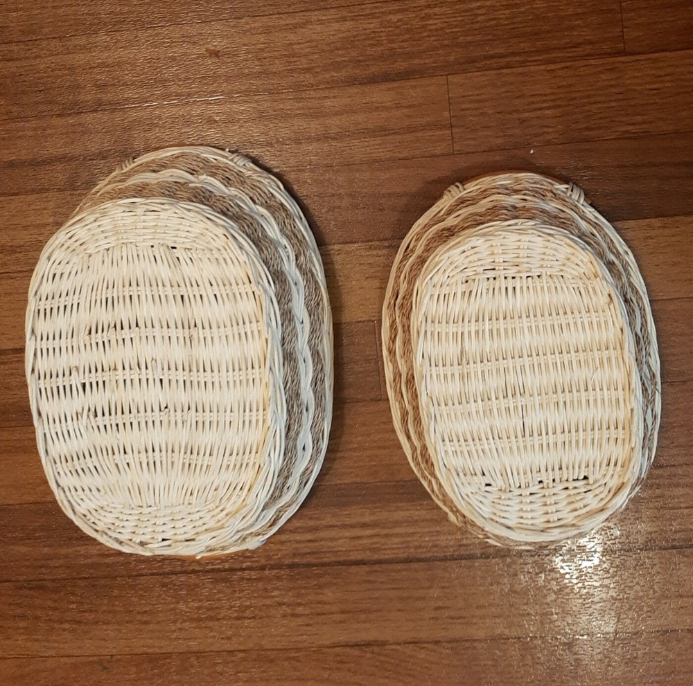 2 Oval Wicker Serving Baskets Wood Handles
