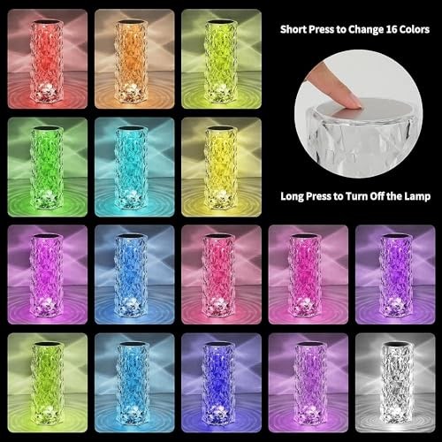 2 Pack Crystal Table Lamp, Remote and Touch Control Rose Wave Lamp, RGB 2Pack