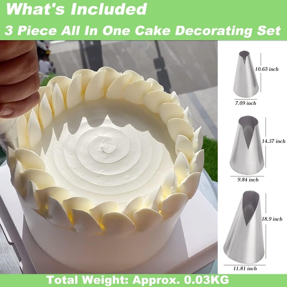 Silver Russian Piping Tips Set, 3 Pcs Cake Decorating Tips V-shaped Wave Nozz...