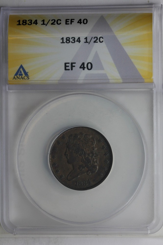 1834 .005 ANACS EF 40    1/2C
